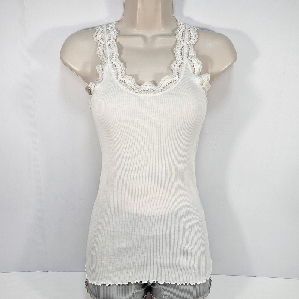 Y2K Victoria's Secret Angels White Ribbed Lace Trim Tank Top Elena Gilbert Sz S